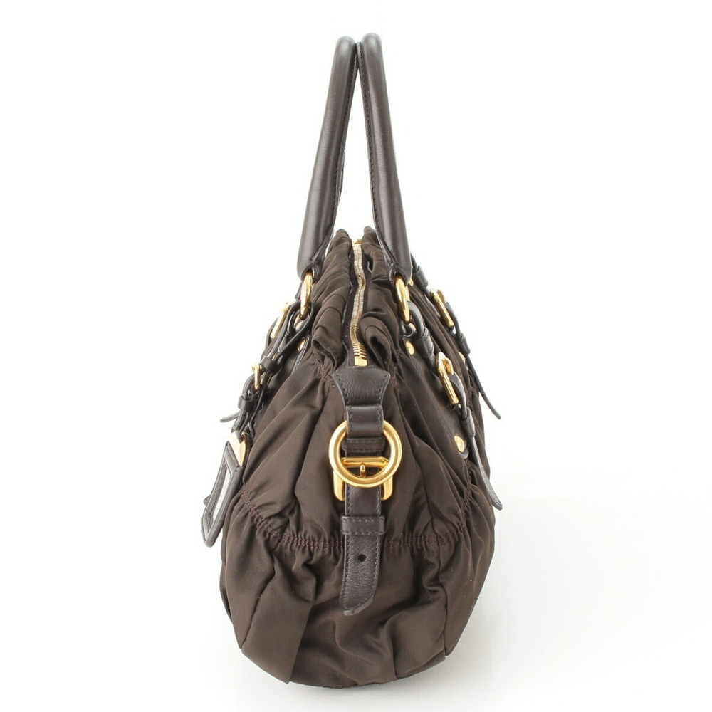 Prada Tessuto Gaufre Gathered Handbag Dark Khaki - Picture 3 of 9